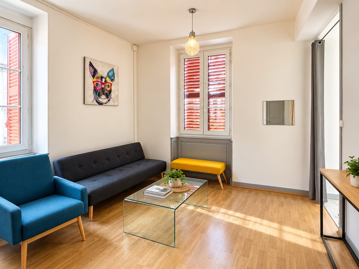 Séjour meublé de l’appartement à louer au centre de Bourg-en-Bresse